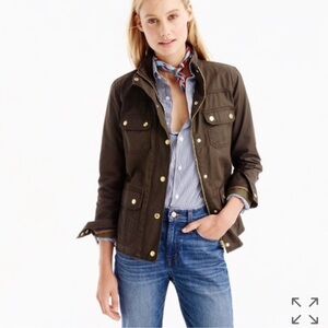 J. Crew Utility Jacket in Dark Olive Green with Gold Buttons